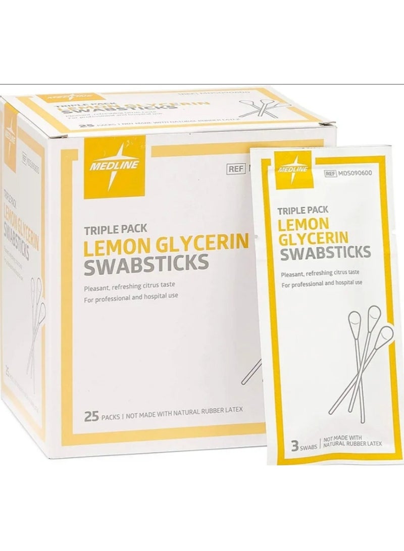 Medline Lemon & Glycerin Swab Sticks Oral Care Products for Dry Mouth & Throat Moisturizing & Refreshing 75 Count - Image 1