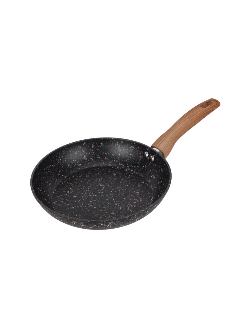 Royalford 24 cm Multistone Frypan- RF12011/ Strong Forged Aluminum Body with Granite Coating and Heat Resistant Wooden Finish Handle/ Induction Bottom Black - Image 1