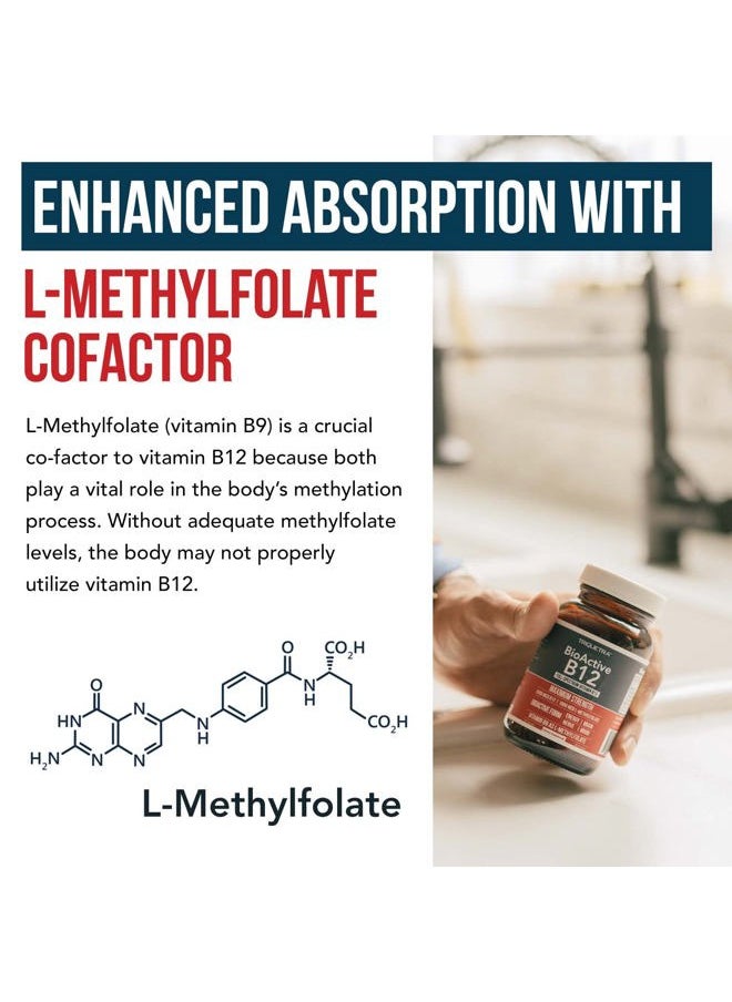 BioActive Vitamin B12 - 5000 mcg, Contains 3 BioActive B12 Forms Plus Methylfolate Cofactor - Methyl B12, Adenosyl B12 & Hydroxy B12 | Supports Energy, Metabolism & Mood | Vegan, Non-GMO (60 Servings)
