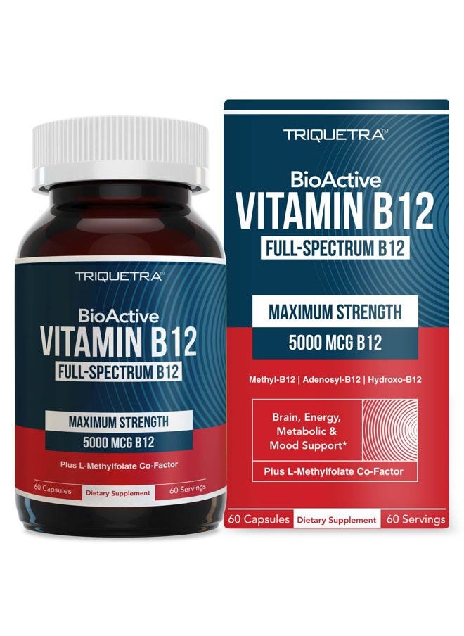 BioActive Vitamin B12 - 5000 mcg, Contains 3 BioActive B12 Forms Plus Methylfolate Cofactor - Methyl B12, Adenosyl B12 & Hydroxy B12 | Supports Energy, Metabolism & Mood | Vegan, Non-GMO (60 Servings)