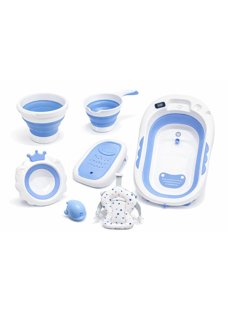 ضحكة  طقم استحمام أطفال متكامل 8 في 1 فاخر قابل للطي مع حوض ومقعد دعم ومستلزمات - لحديثي الولادة والأطفال الصغار - Image 5