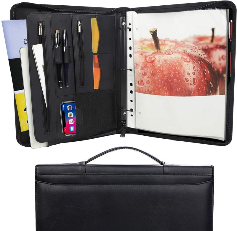 Freeprint Portfolio 3-Ring Binder Organizer with Handle Zippered Padfolio Writing Pad Legal Size Notebook Business Folder Resume Interview for Men Women, Black - Image 1
