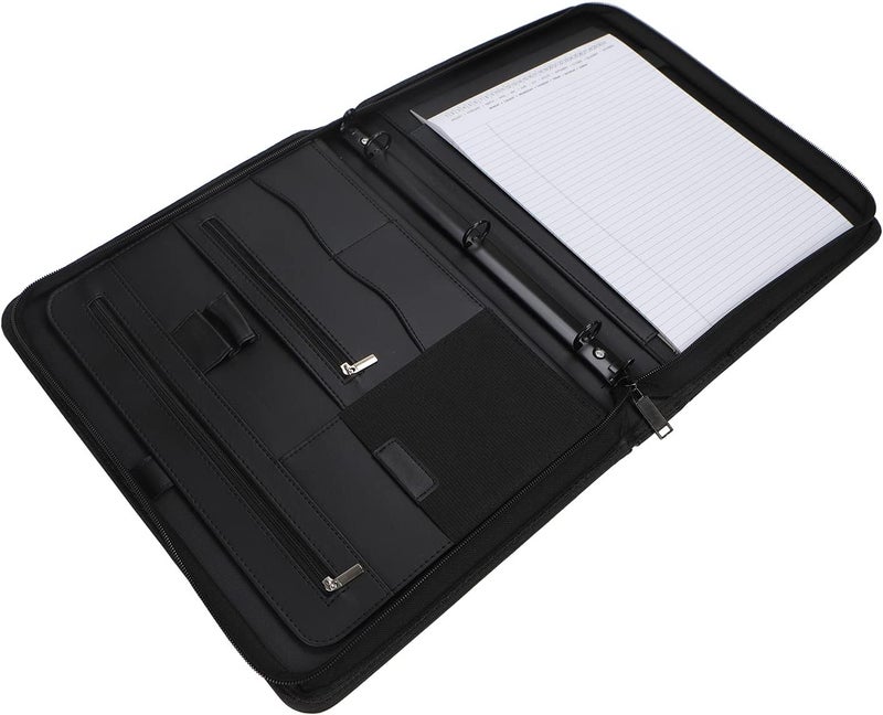 Freeprint Portfolio 3-Ring Binder Organizer with Handle Zippered Padfolio Writing Pad Legal Size Notebook Business Folder Resume Interview for Men Women, Black - Image 3