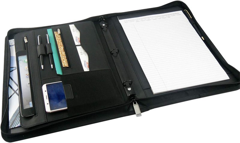 Freeprint Portfolio 3-Ring Binder Organizer with Handle Zippered Padfolio Writing Pad Legal Size Notebook Business Folder Resume Interview for Men Women, Black - Image 5