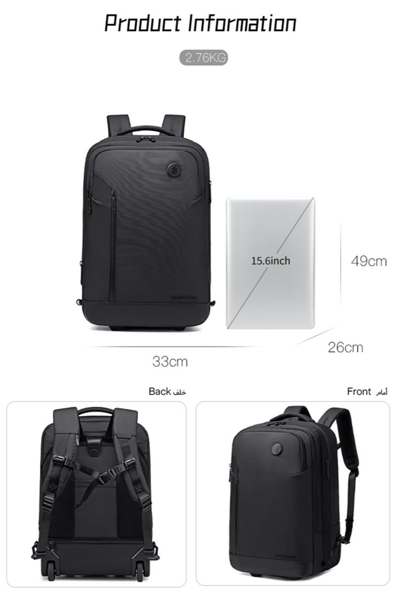 أركتيك هانتر حقيبة مدرسية بعجلات، حقيبة ظهر قابلة للتوسيع للسفر والعمل مع حجرة للكمبيوتر المحمول للرجال - Image 3