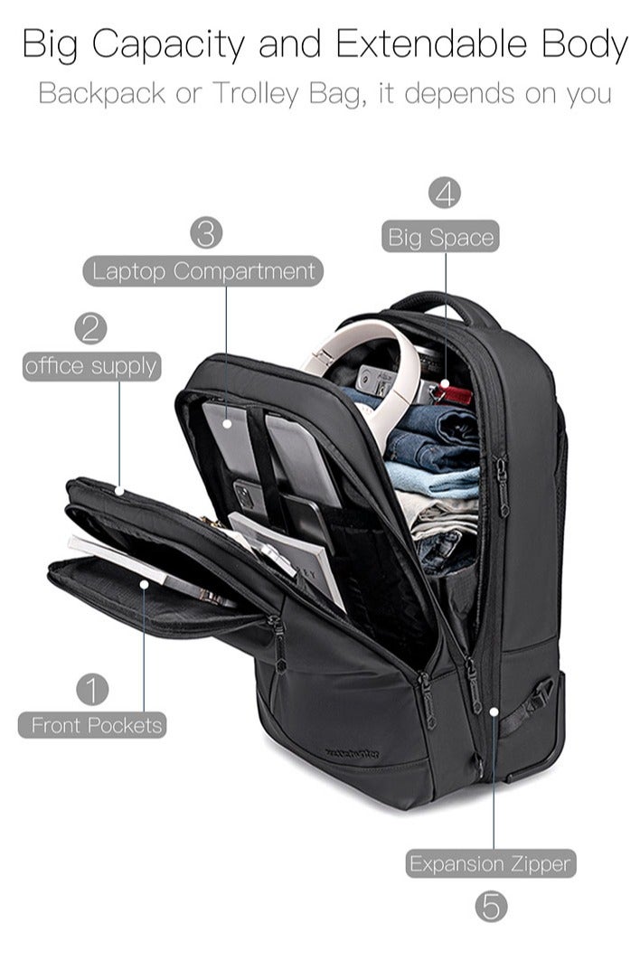 أركتيك هانتر حقيبة مدرسية بعجلات، حقيبة ظهر قابلة للتوسيع للسفر والعمل مع حجرة للكمبيوتر المحمول للرجال - Image 4