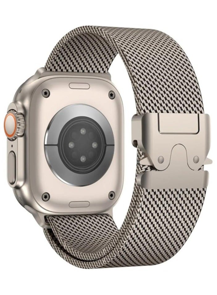 for Apple Watch Metal Bands Ultra 2 49mm 46mm Series 10, 1:1 Stainless Steel Mesh Loop with Parachute-style Metal Buckle for Apple Watch Series 7 8 9 45mm Series 6 5 4 44mm, Titanium - Image 1