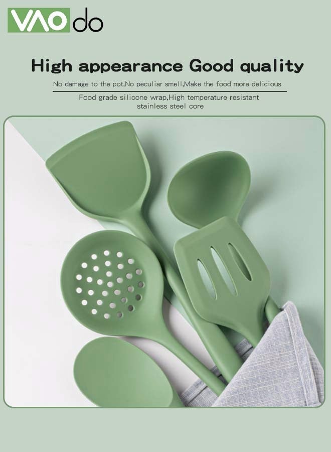 VAOdo 5 Piece Cookware Set Silicone Material Multifunctional Kitchen Utensils Dishwasher Safe Green - Image 2