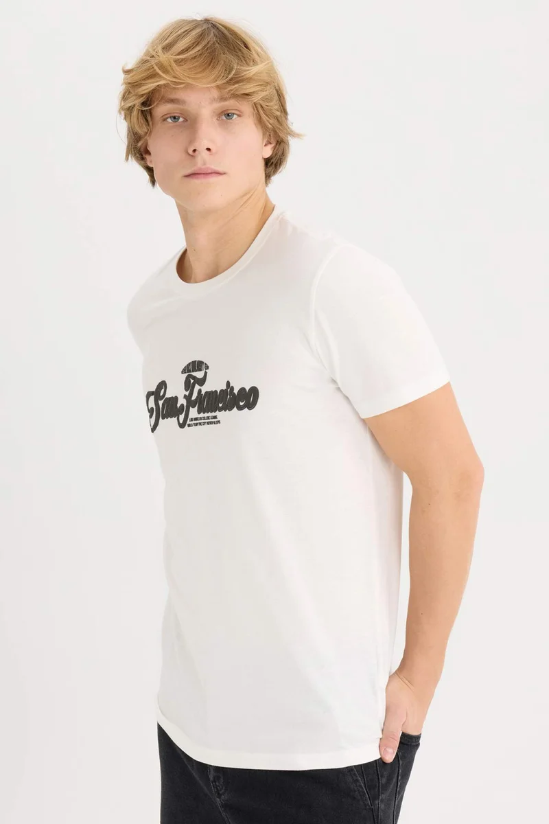 Defacto Slim Fit Crew Neck Printed Short Sleeve T-Shirt