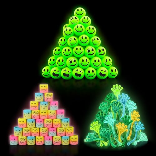 4E's Novelty 4Es Novelty 108 Pcs Glow in The Dark Toys 36 Bouncy Balls 36 Coil Spring 36 Sticky Hands Bulk Party Favor or Kids Goodie Bags Birthday Party Supplies Easter Egg Filler Basket STuffers - Image 1