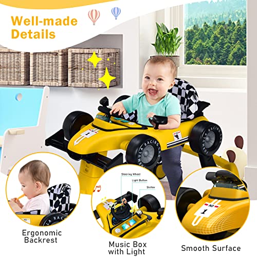 BABY JOY 4-in-1 Baby Walker, Foldable Activity Walker with Adjustable Height & Speed, Music, Lights, Anti-Rollover, Toddler Push Walker, Baby Walker with Wheels for Boys Girls 6-18 Months (Yellow) - Image 3