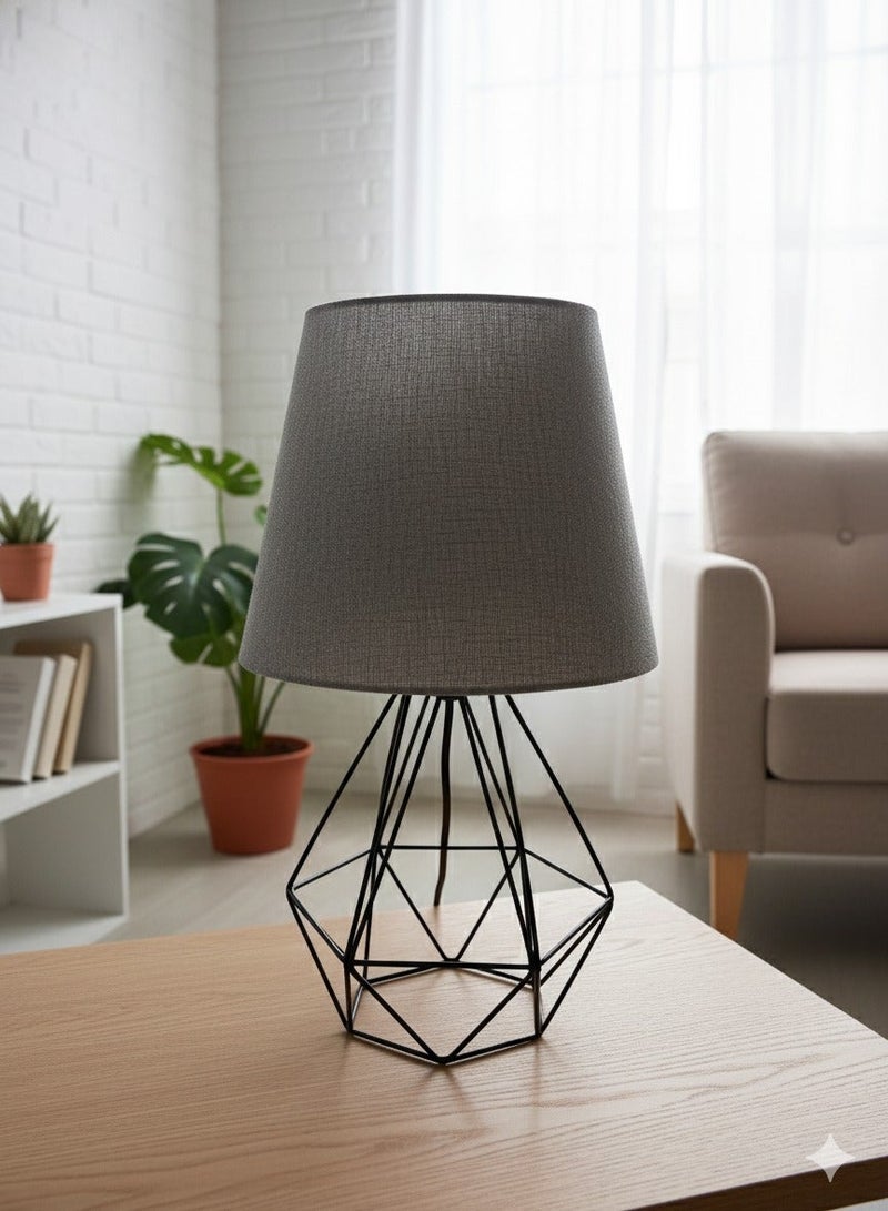 El Rawda Lighting Table Lamp  With A Unique Fabric  And Metal - Modern Table Lamp for Bedroom & Living Room - | Color: Black × Grey | Size: 45x25x25 cm - Image 2