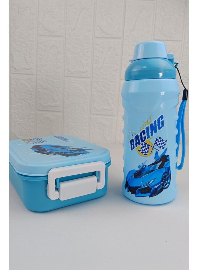 توشيونيكس مجموعة صندوق غداء بينتو بلاستيكي محمول بسعة 1 لتر بتصميم سيارة سباق، وكوب ماء، وملعقة وشوكة، وحاوية صلصة مع حجرتين، صندوق طعام خفيف الوزن وخالٍ من مادة BPA للأطفال - مثالي للاستخدام في المنزل والسفر ودور الحضانة ومرحلة ما قبل المدرسة وصندوق الغداء للمدرسة - 17 × 12 × 5 سم - Image 3