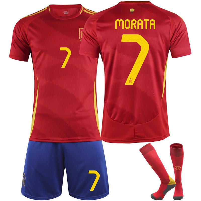 25 Spain Home Red No. 9 Garvey Jersey Pedre No. 7 Morata No. 19 Yamal Football Uniform Suit - Image 1