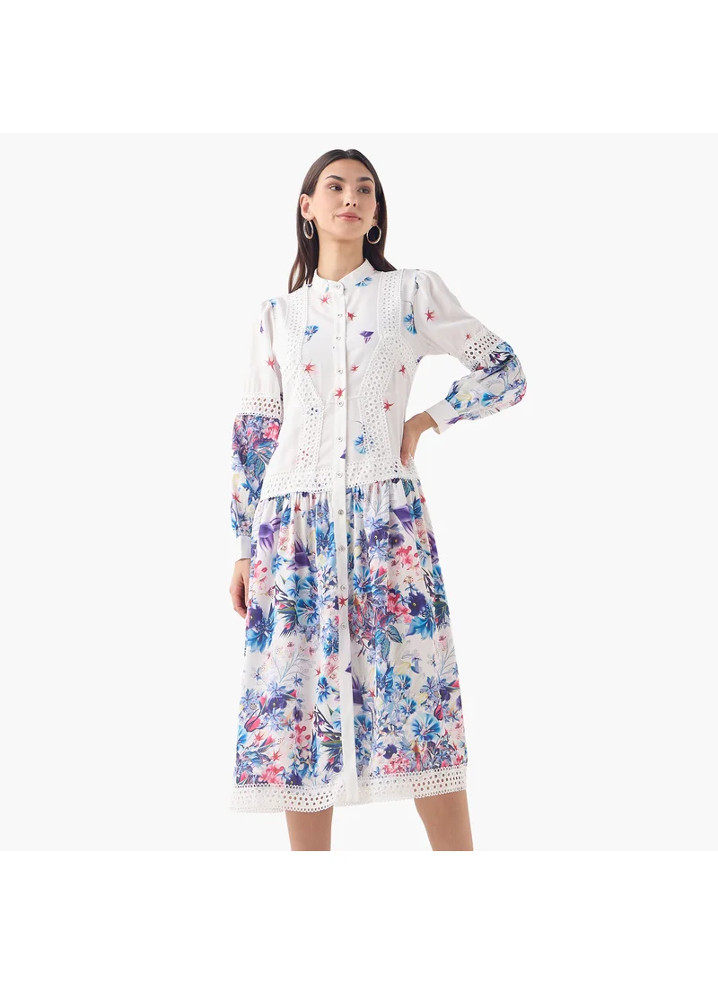 2Xtremz 2Xtremz All-Over Floral Print Dress with Mandarin Collar