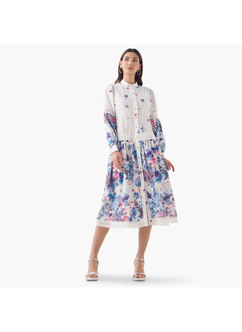 2Xtremz 2Xtremz All-Over Floral Print Dress with Mandarin Collar