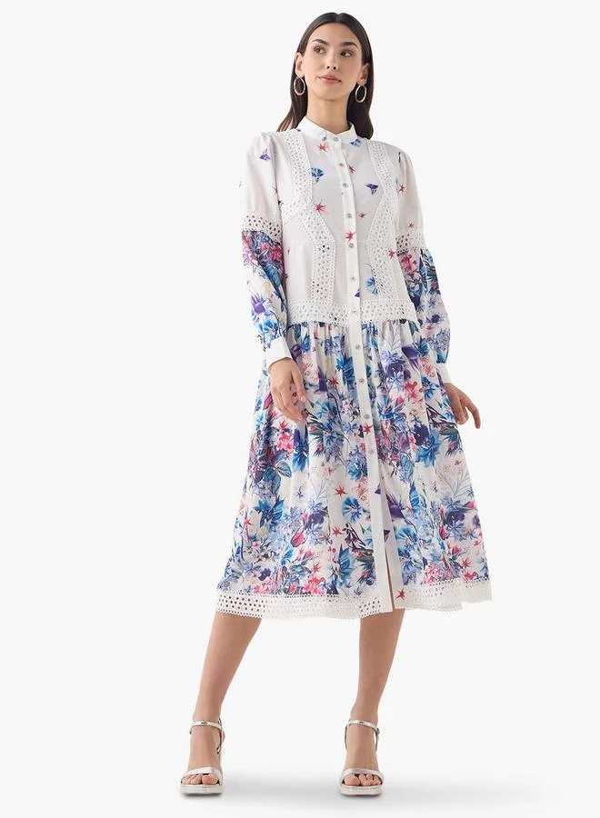 2Xtremz 2Xtremz All-Over Floral Print Dress with Mandarin Collar