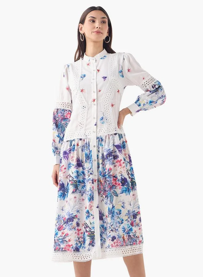 2Xtremz 2Xtremz All-Over Floral Print Dress with Mandarin Collar