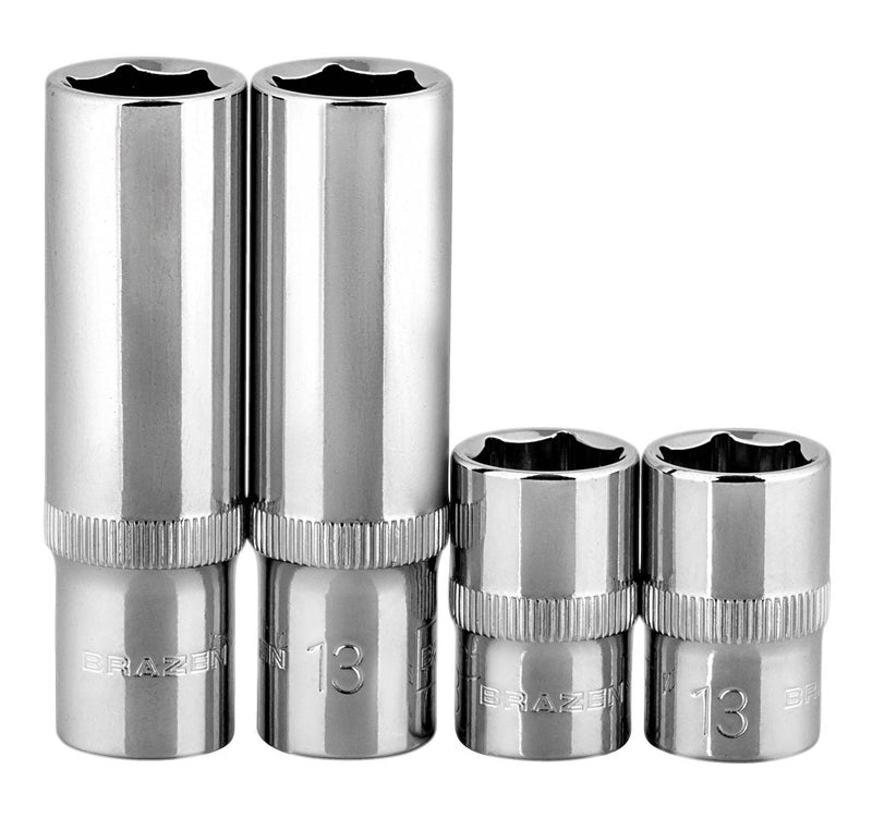 BRAZEN 13mm Socket Four Pack (3/8" Drive, Multi Type)