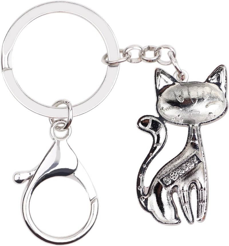 BONSNY Enamel Alloy Chain Cat Key Chains For Women Car Purse Handbag Charms keychains Gifts, Grey, Charm size approximately 1.73"tall & 1.10" width - Image 4