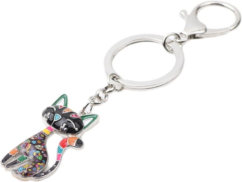 BONSNY Enamel Alloy Chain Cat Key Chains For Women Car Purse Handbag Charms keychains Gifts, Grey, Charm size approximately 1.73"tall & 1.10" width - Image 3