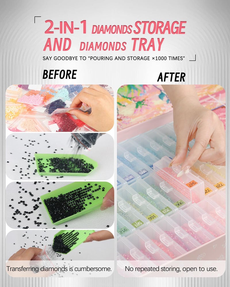 forever young 45pcs Diamond Painting Storage Containers Trays, Diamond Art Accessories Diamond Painting Trays with Lids, 2-in-1 Storage, Bead Storage & Line-Up, Box Package - Image 3