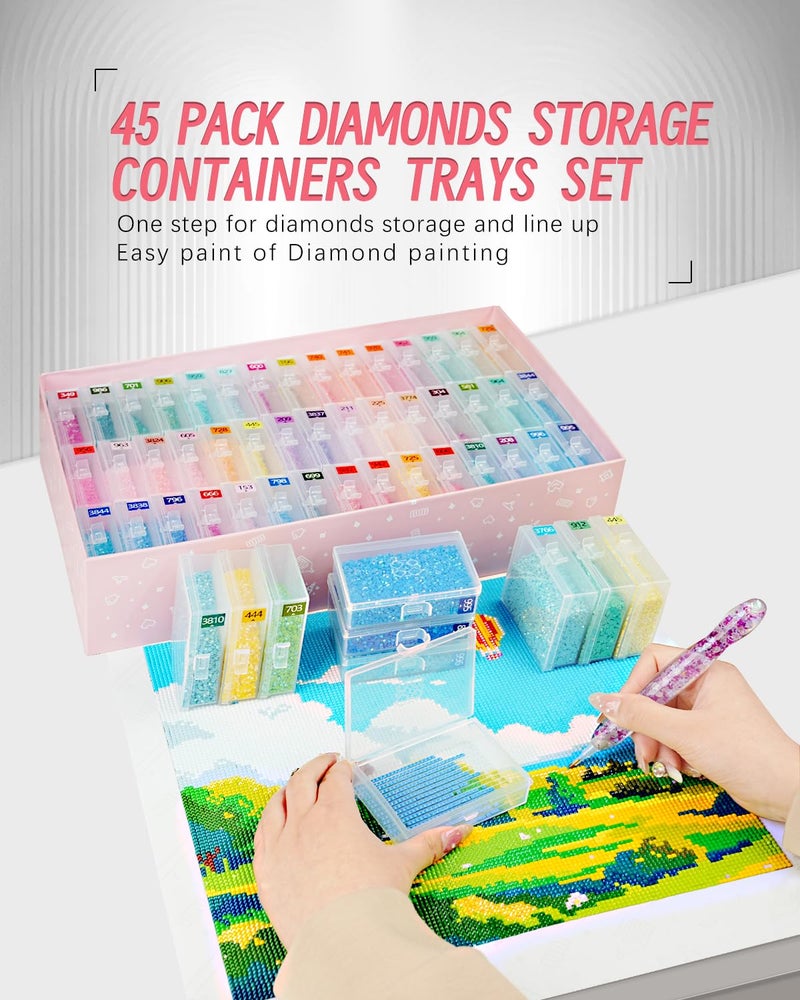 forever young 45pcs Diamond Painting Storage Containers Trays, Diamond Art Accessories Diamond Painting Trays with Lids, 2-in-1 Storage, Bead Storage & Line-Up, Box Package - Image 2