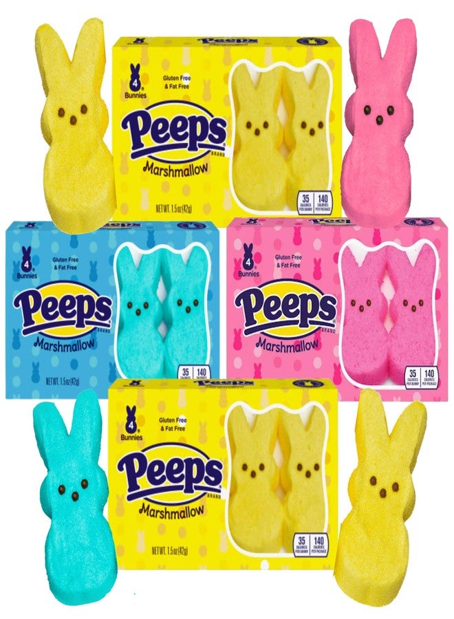 Needzo Easter Peeps Marshmallow Variety Pack Including Classic Bunny Shaped Pink, Blue, and Yellow and Chick Candy for Baskets, Pack of 4 - Image 1