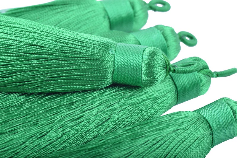 KONMAY 10pcs 3.4''(8.5cm) Handmade Imitation Silk Tassels with Hanging Loop for Jewelry Making (Kelly Green) - Image 2