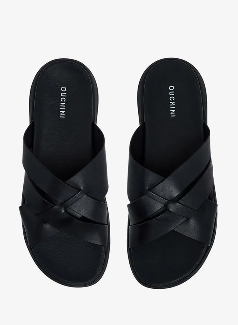 DUCHINI Men Leather Cross Strap Sandals