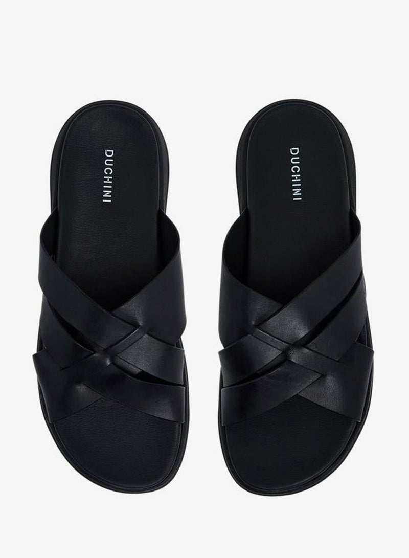 DUCHINI Men Leather Cross Strap Sandals - Image 2