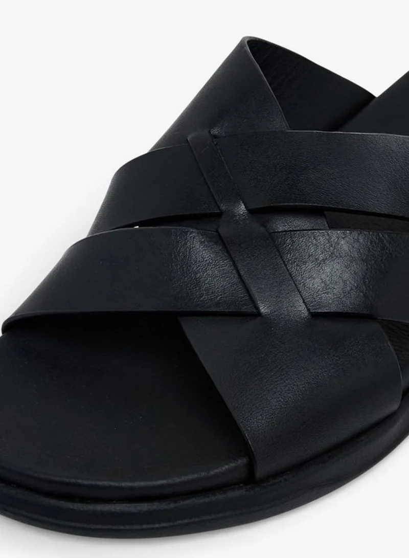 DUCHINI BLACK Men Leather Cross Strap Sandals for Men | Best Price UAE