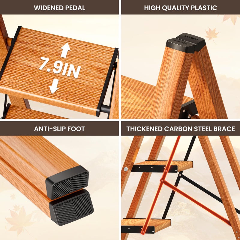 GameGem 3 Step Ladder, Folding Step Stool with Anti-Slip Wide Pedal, Aluminum Material Lightweight Yet Sturdy, 300 Lbs Load, Cute Modern Apperance for Indoor Household Spaces - Image 3