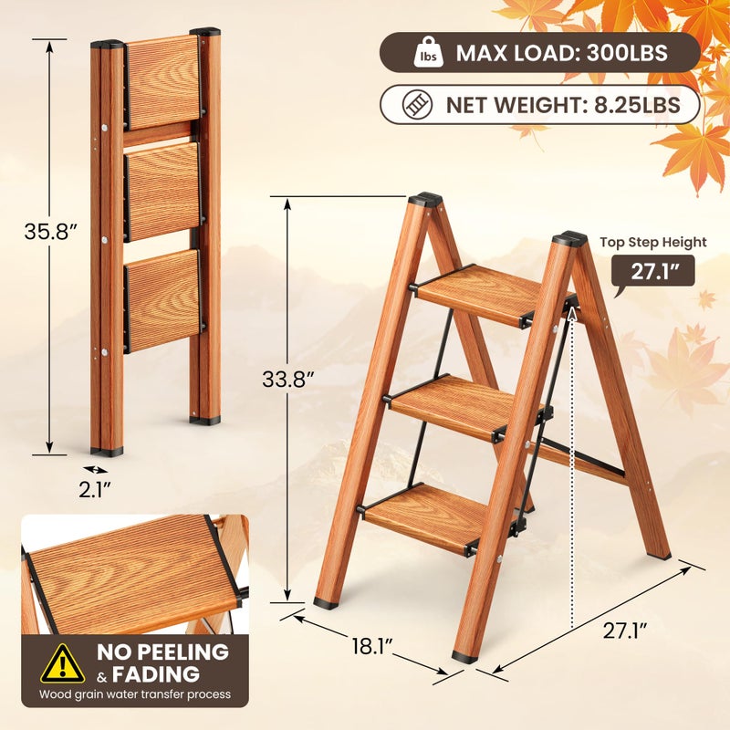 GameGem 3 Step Ladder, Folding Step Stool with Anti-Slip Wide Pedal, Aluminum Material Lightweight Yet Sturdy, 300 Lbs Load, Cute Modern Apperance for Indoor Household Spaces - Image 2