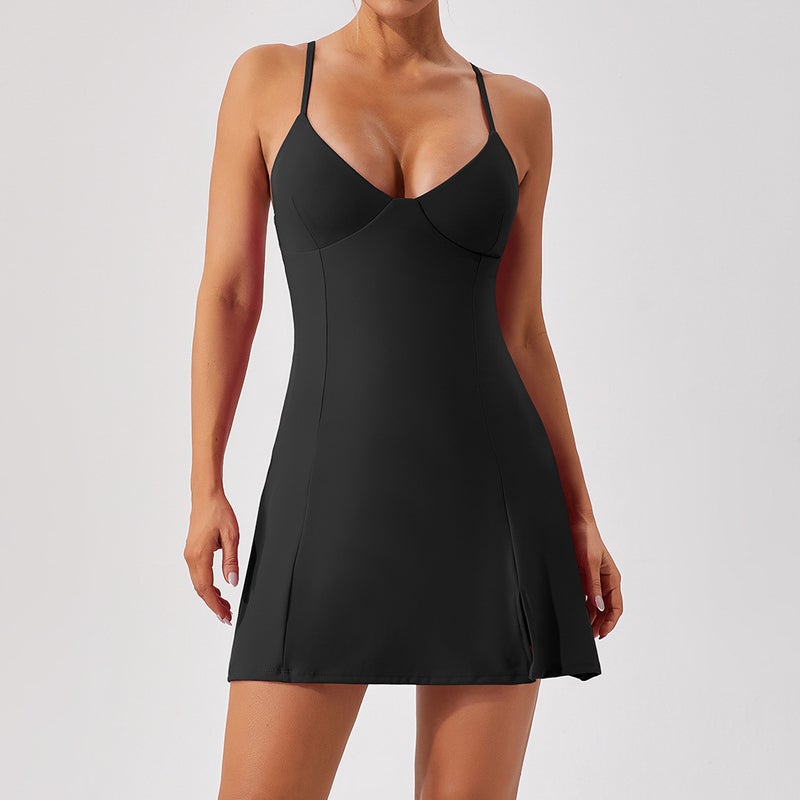 Generic New Seamless Tennis Dress Yoga Fitness Skirt Breathable Anti-Exposure Black 