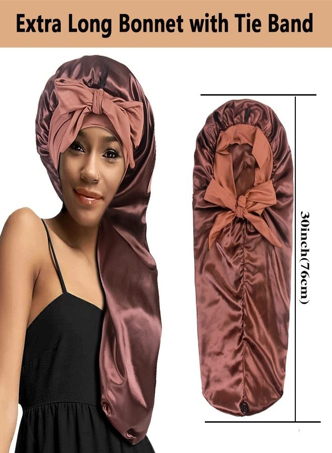 Heniho 2pcs Long Satin Bonnets with Tie Band, Large Braid Bonnet Silky Hair Cap for Locs Women Sleeping, E - Image 2