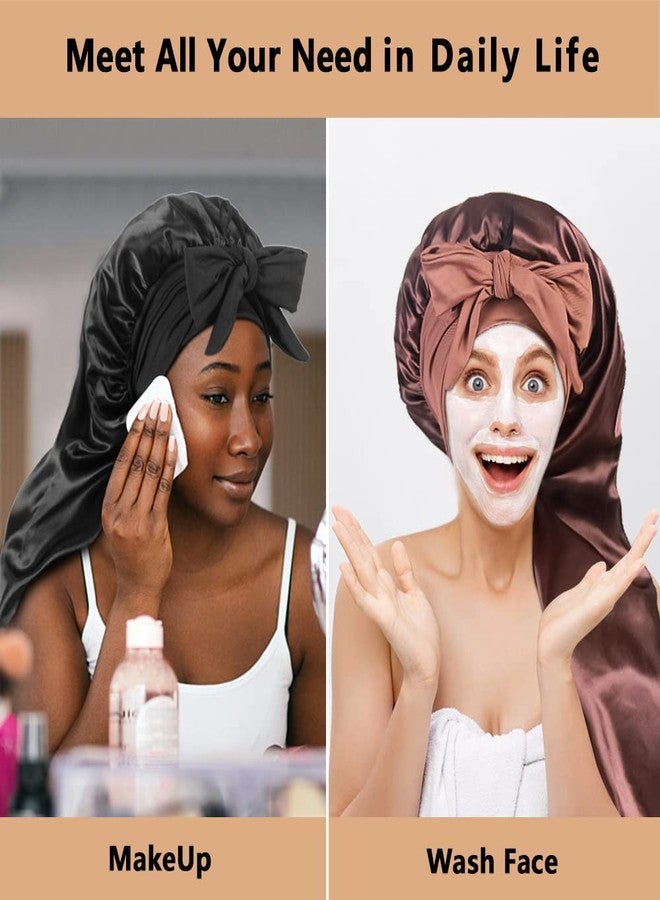 Heniho 2pcs Long Satin Bonnets with Tie Band, Large Braid Bonnet Silky Hair Cap for Locs Women Sleeping, E - Image 5