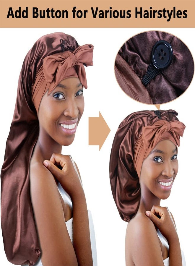 Heniho 2pcs Long Satin Bonnets with Tie Band, Large Braid Bonnet Silky Hair Cap for Locs Women Sleeping, E - Image 3