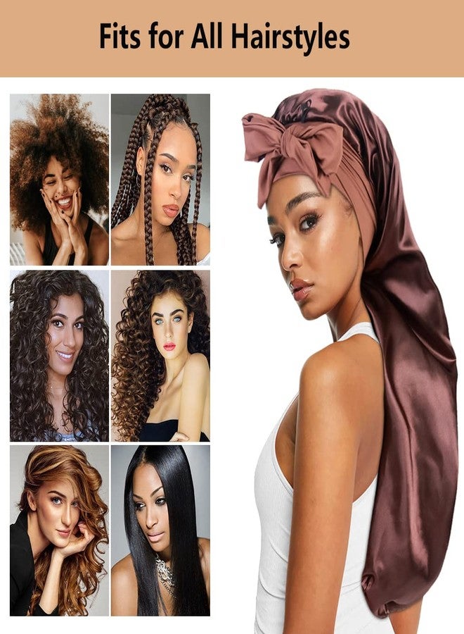 Heniho 2pcs Long Satin Bonnets with Tie Band, Large Braid Bonnet Silky Hair Cap for Locs Women Sleeping, E - Image 4