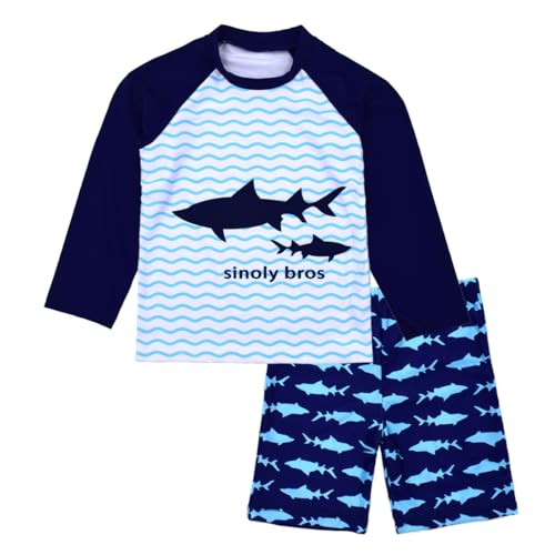 SINOLY Boys Two Piece Rash Guard Swimsuits Kids Long Sleeve Sunsuit Swimwear Sets 5T - Image 1
