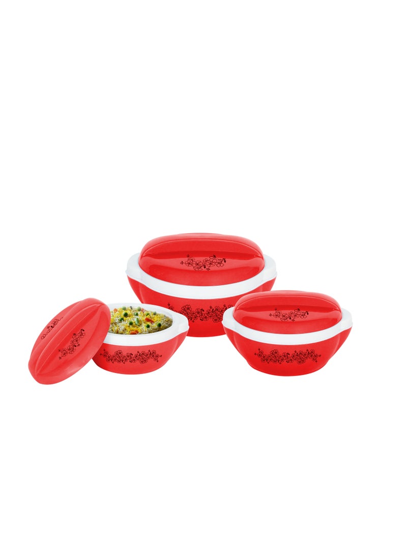 BASURRAH 3 Piece Inner Stainless Steel Vacuum Insulated Food Container Set (1000ml, 1500ml, 2500ml) Red/White  - Image 1