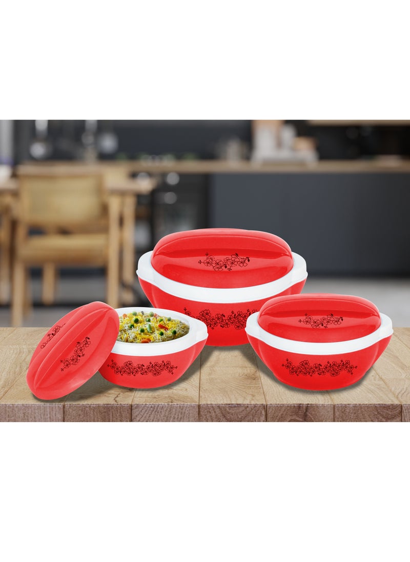 BASURRAH 3 Piece Inner Stainless Steel Vacuum Insulated Food Container Set (1000ml, 1500ml, 2500ml) Red/White  - Image 2
