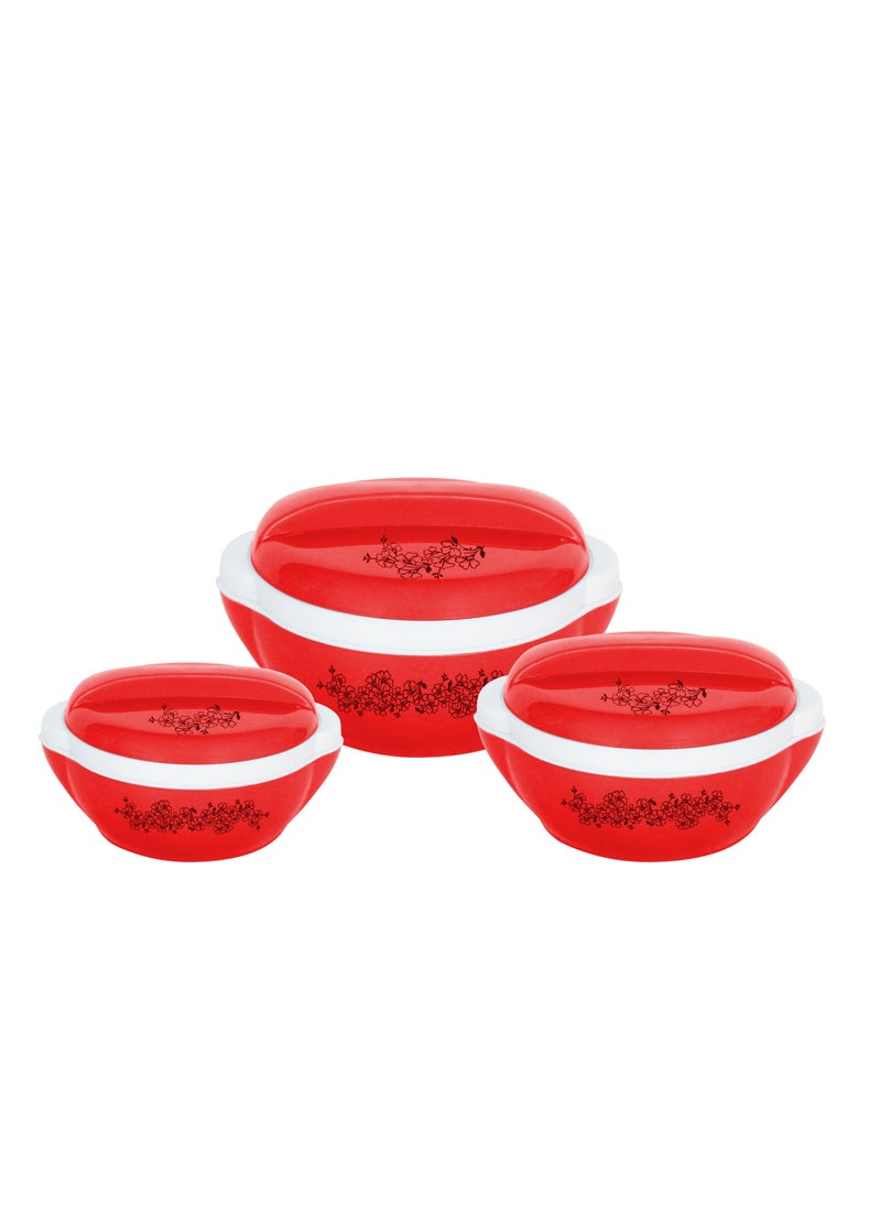 BASURRAH 3 Piece Inner Stainless Steel Vacuum Insulated Food Container Set (1000ml, 1500ml, 2500ml) Red/White  - Image 3