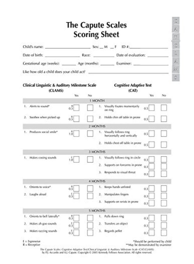 The Capute Scales Scoring Sheets: Cognitive Adaptive Test / Clinical Linguistic Auditory Milestone S