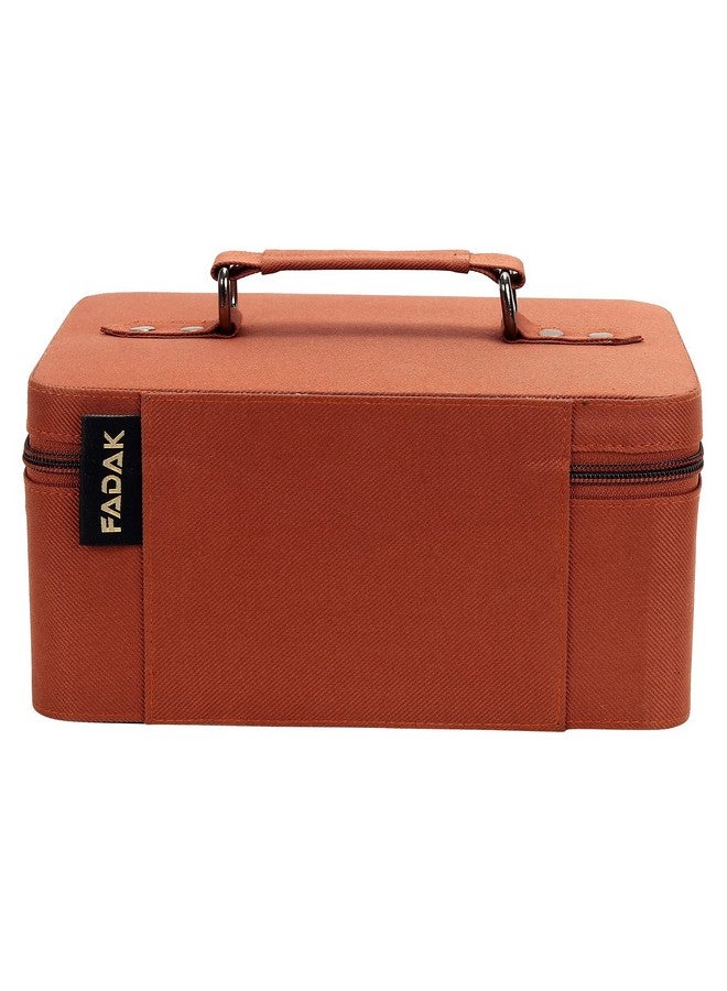 FADAK Polyester Makeup Cosmetic Box for Wedding Makeup Box Jewelry Bridal Trousseau Box Vanity Beauty Case Large Vanity Box Vanity Bag with Dividers for Brushes Travel Cosmetic Organizer Bag (Brown) - Image 2