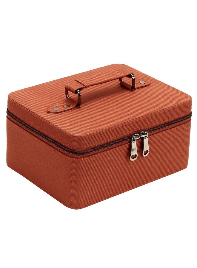 FADAK Polyester Makeup Cosmetic Box for Wedding Makeup Box Jewelry Bridal Trousseau Box Vanity Beauty Case Large Vanity Box Vanity Bag with Dividers for Brushes Travel Cosmetic Organizer Bag (Brown) - Image 1