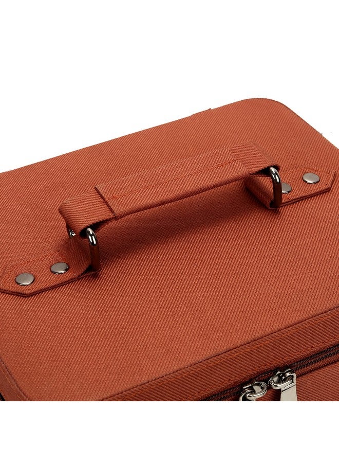 FADAK Polyester Makeup Cosmetic Box for Wedding Makeup Box Jewelry Bridal Trousseau Box Vanity Beauty Case Large Vanity Box Vanity Bag with Dividers for Brushes Travel Cosmetic Organizer Bag (Brown) - Image 3
