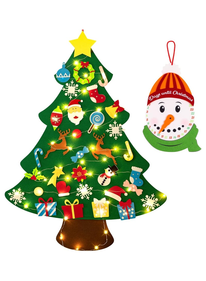 The BZ Company 3.3ft DIY Felt Christmas Tree with Advent Calendar, 5m LED Lights & 32 Ornaments – Wall Hanging Xmas Decorations for Kids & Toddlers, Holiday Home Décor Activity Set - Image 1