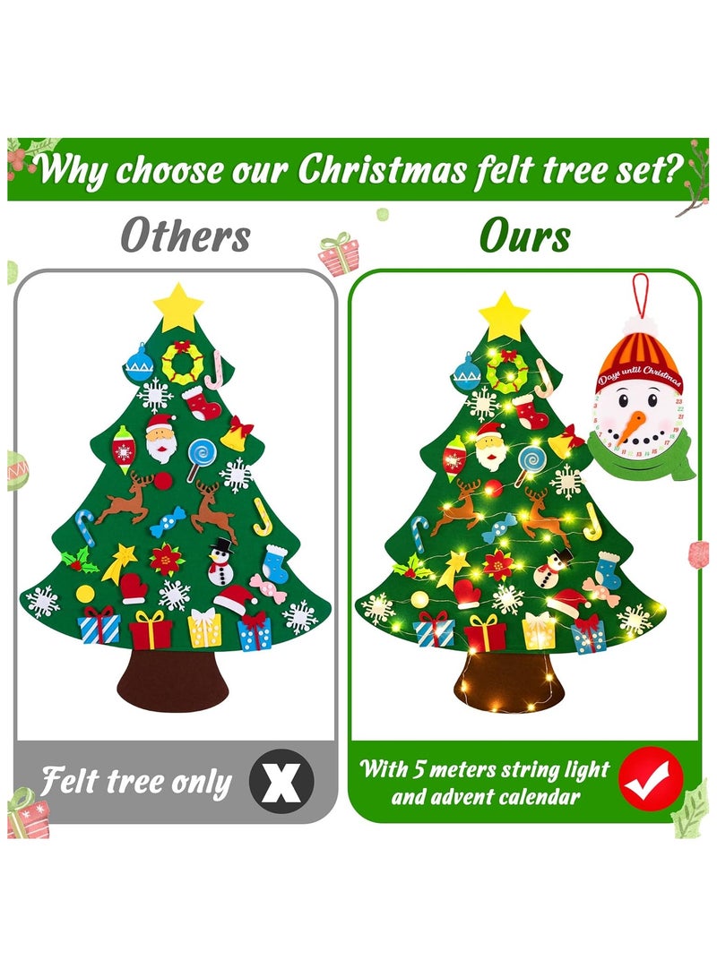 The BZ Company 3.3ft DIY Felt Christmas Tree with Advent Calendar, 5m LED Lights & 32 Ornaments – Wall Hanging Xmas Decorations for Kids & Toddlers, Holiday Home Décor Activity Set - Image 3