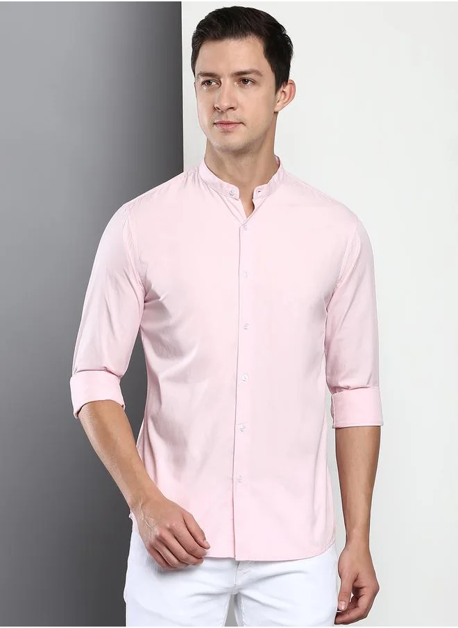 دينيس لينغو Men's Pink Slim Fit Casual Spread Shirt